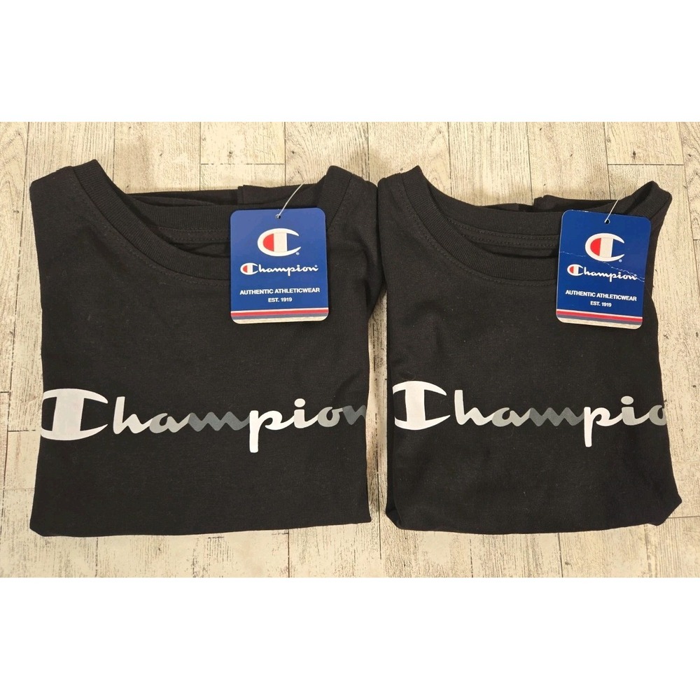Champion Kids T-Shirts Size 6 Black Logo Short Sleeve Lot of 2 Unisex NEW